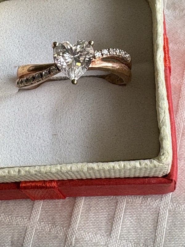 Vintage Sterling Silver & Rose Gold Plate Cz Heart Ring Size 8 Designer AV