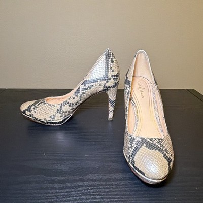 Cole Haan Women's Leather Snake Print Pump Heels Beige/Black 8B Round Toe