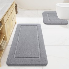 2 Piece 20x20 24x48 Inch Bathroom Rug Set Light Grey Soft Bath Rug Set