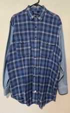 Vtg 90's Polo Ralph Lauren Denim Sleeves Blue Plaid Button Shirt 90s Medium C5