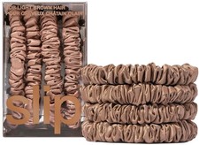 Slip Silk Skinny Scrunchies - Elastic Scrunchies Set Set Of 4 - Light Brown