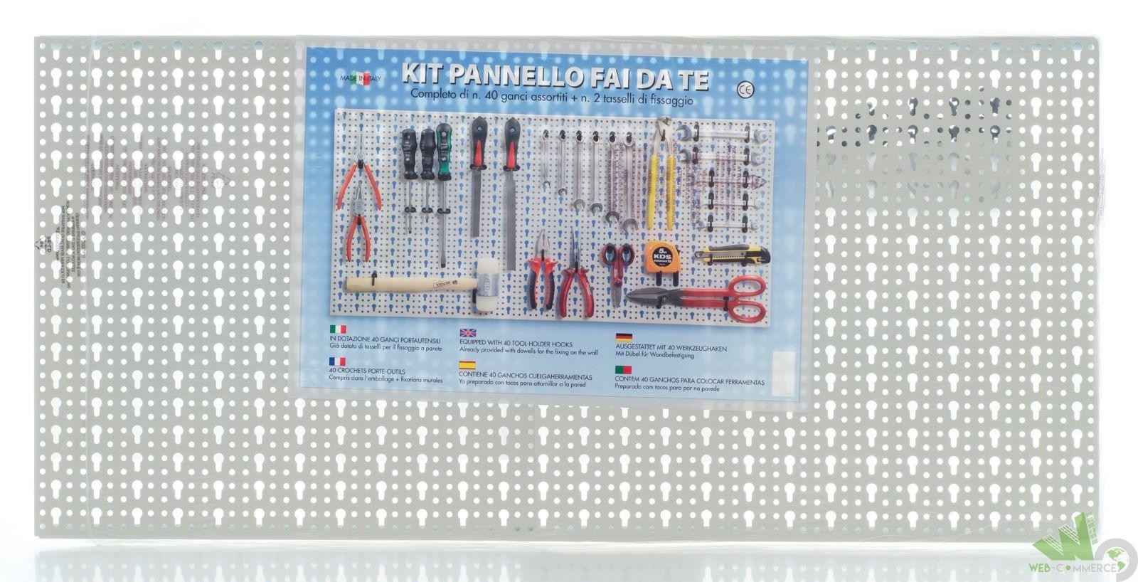 5 PEZZI PANNELLO FORATO CON KIT GANCI LAMIERA VERNICIATA 46x98CM ORGANIZZAZIONE