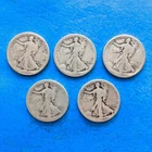 Lot of 5 WALKING LIBERTY HALF DOLLARS - Years Hard To See
