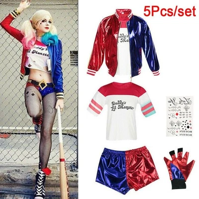 MARKENLOS Dame Karneval Harley Quinn Cosplay Kostüm Set Suicide Squad Jacket Outfit Suit