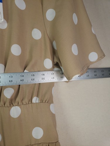 Lametta Maxikleid Damen Größe XL hellbraun creme gepunktet Ausschnitt hinten gefüttert Hängerchen neu mit Etikett - Bild 11 von 14