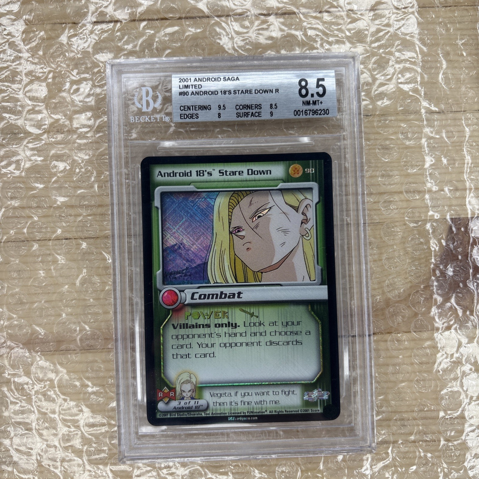 2001 Dragon Ball Z Android Saga #90 Android 18's Stare Down Foil BGS 8.5, POP 2