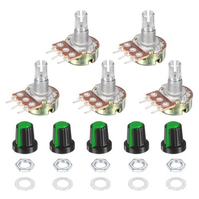 5 Set WH148 10K Potentiometer Kit with Plastic Knobs Nuts and Washers, Green