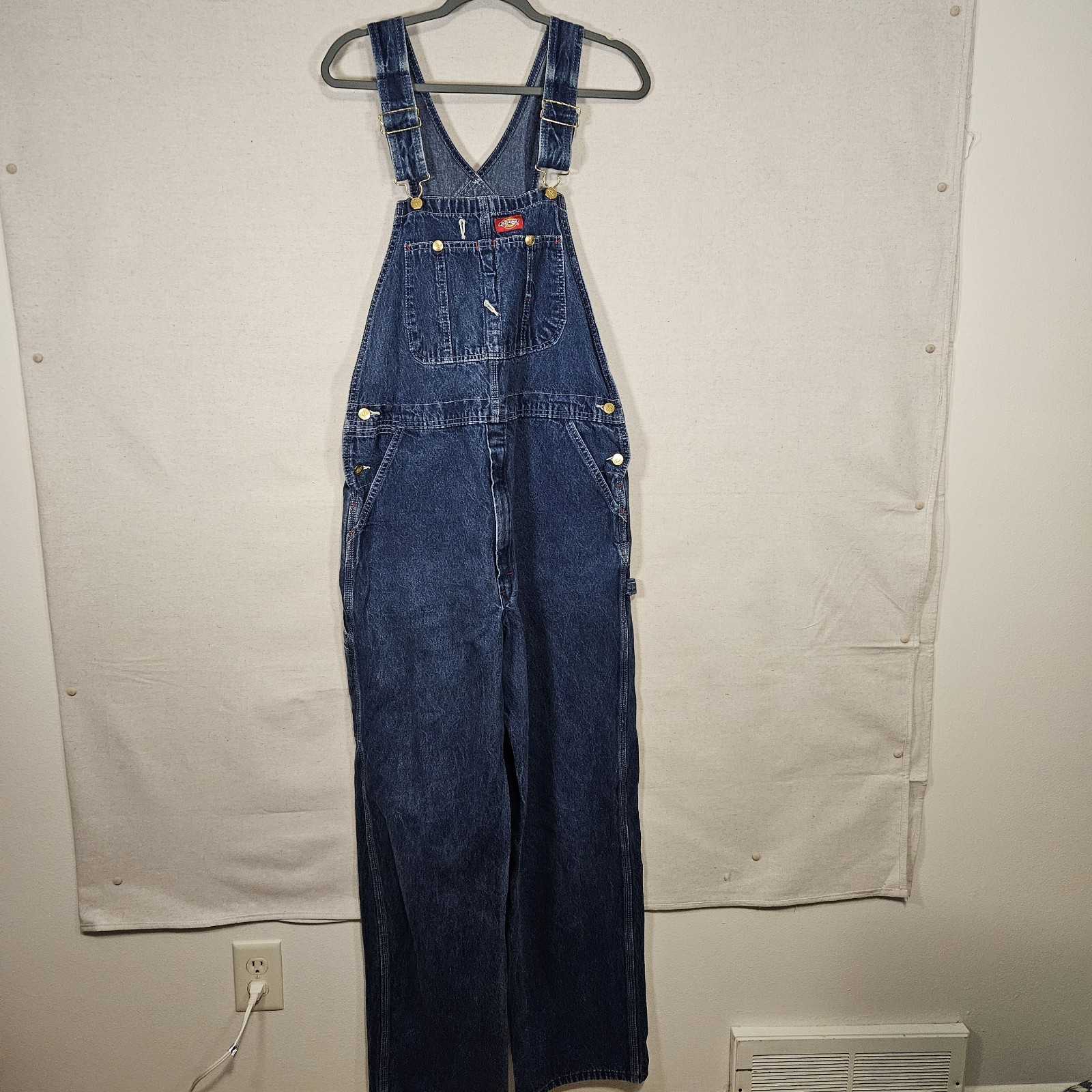 Dickies Bib Overalls Mens 34x32 Blue Denim Utility Carpenter Workwear