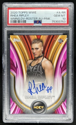 2020 Topps WWE Women's Division Rhea Ripley Roster Auto Pink #/150 PSA 10