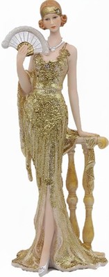 13'' Glamour Elegance Victorian Art Figurine, Camille Lady with Fan Statue, Ro...