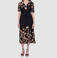 Msk Women's Black Floral-Print MIDI Dress Size M