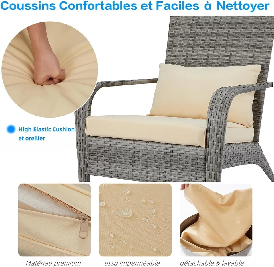 Ensemble de 2 Fauteuils de Jardin Exterieur Adirondack en PE Rotin avec Coussins - Photo 4/4