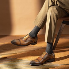 Mens Carved Brogue Lace Up Real Leather Cowhide Formal Dress Business Shoes Size