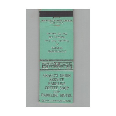 Matchbook Cover Cragg's Union Service Parkline Coffee Shop & Parkline Motel