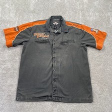 Harley Davidson Motorcycles Button Up Shirt Mens Large Mechanic Black Orange