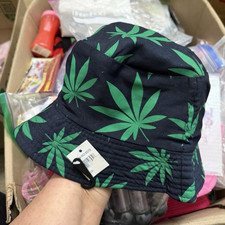 Black & Green Leaf Print Bucket Hat, One Size...
