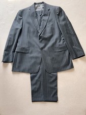 Hart Schaffner Marx Gold Trumpeter Suit Mens 46L Charcoal Grey Pinstripe Wool