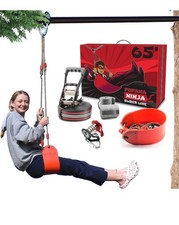 Fofana Ninja Slider Line 19 Meters Slackline + Pulley Zip Line Kit for Kids