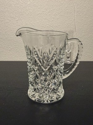 Vintage Cut Crystal Pitcher and 2 Champagne Flutes Set Diamond Fan Pattern