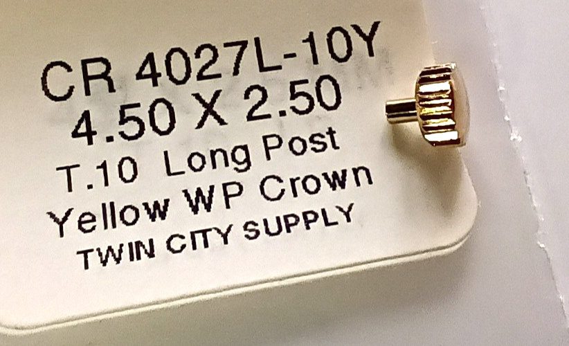 4.50mm Watch Crown Gold Beveled Tap 10 LONG POST (2.50mm post/tube ...