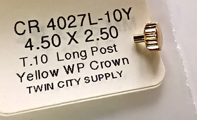 4.50mm Watch Crown Gold Beveled Tap 10 LONG POST (2.50mm post/tube ...