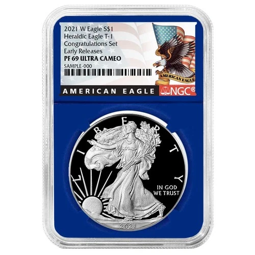 2021-W $1 1-oz T-1 Proof American Silver Eagle Congratulations Set NGC PF69UC