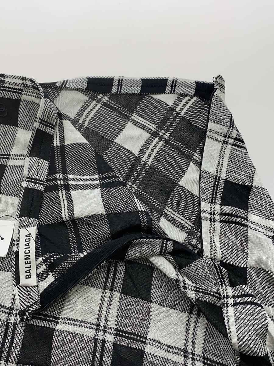 BALENCIAGA Asymmetrical Draped Long Skirt, Size S, Rayon, White, Check, 626193 thumbnail 3