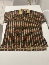 Vintage Reebok Golf Polo Shirt Men's XL Tan Multicolor AOP Short Sleeve