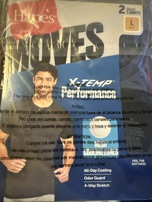 Hanes Move X-temp Performance Large Tagless T-shirts 1 Black /1 Blue