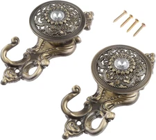 2Pcs Vintage Curtain Tiebacks Hook Bronze+Crystal Decor Wall Hooks Window 