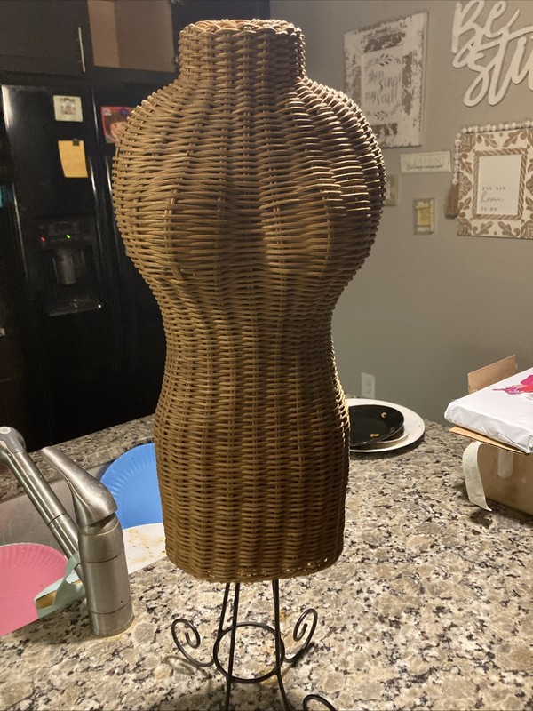 Vintage  Wicker Rattan Woman Mannequin Dress Form bust torso Display form