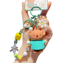 New Miffy Boris Key Fob Keychain Charm Bag Holder Skirt Flower Clip Green Bead