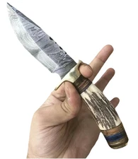 Damascus Steel Knife Original Stag Antler Handle