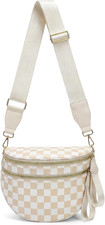Checkered Crossbody Bag Nylon Bum Bags for Women Spacious Handbags Checkered Pur