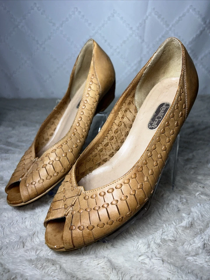 Винтажные повседневные сандалии QualiCraft размер 9 кожа дерево коричневый на танкетке - Изображение 2 из 4