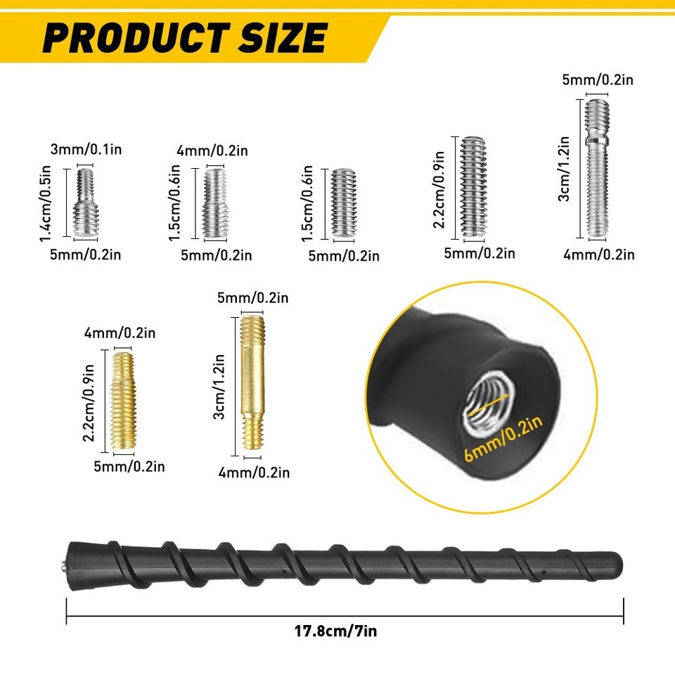 Short Antenna AM/FM Mast Black Replacement Fits 2009-2018 Dodge Ram 1500- 3500