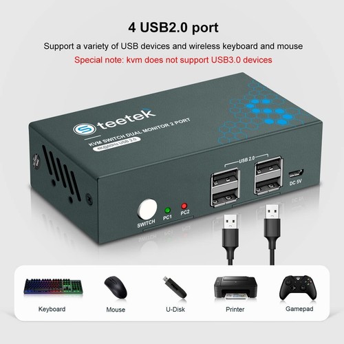 KVM Switch HDMI+DisplayPort Dual Monitor 2 Port 4K@60Hz KVM Switch 2 Monitore - 第 4/7 張圖片