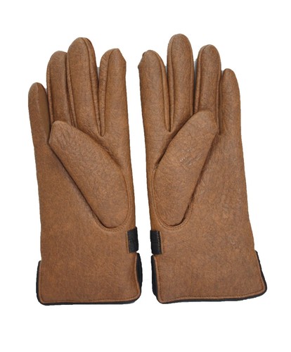 Vintage Women's 1970s Imitation Leather Acrylic Fleece Lined Brown Gloves Straps - Picture 2 of 3