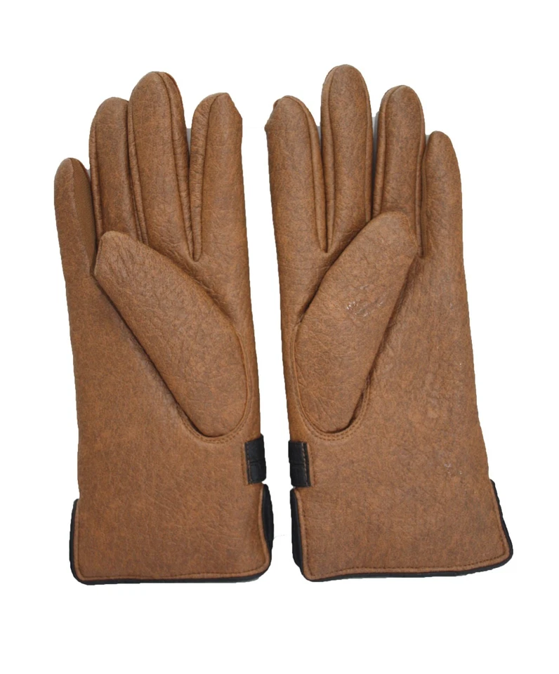 Винтажные женские 1970-е имитация кожи акриловый флис с подкладкой коричневые перчатки ремни - Изображение 2 из 3