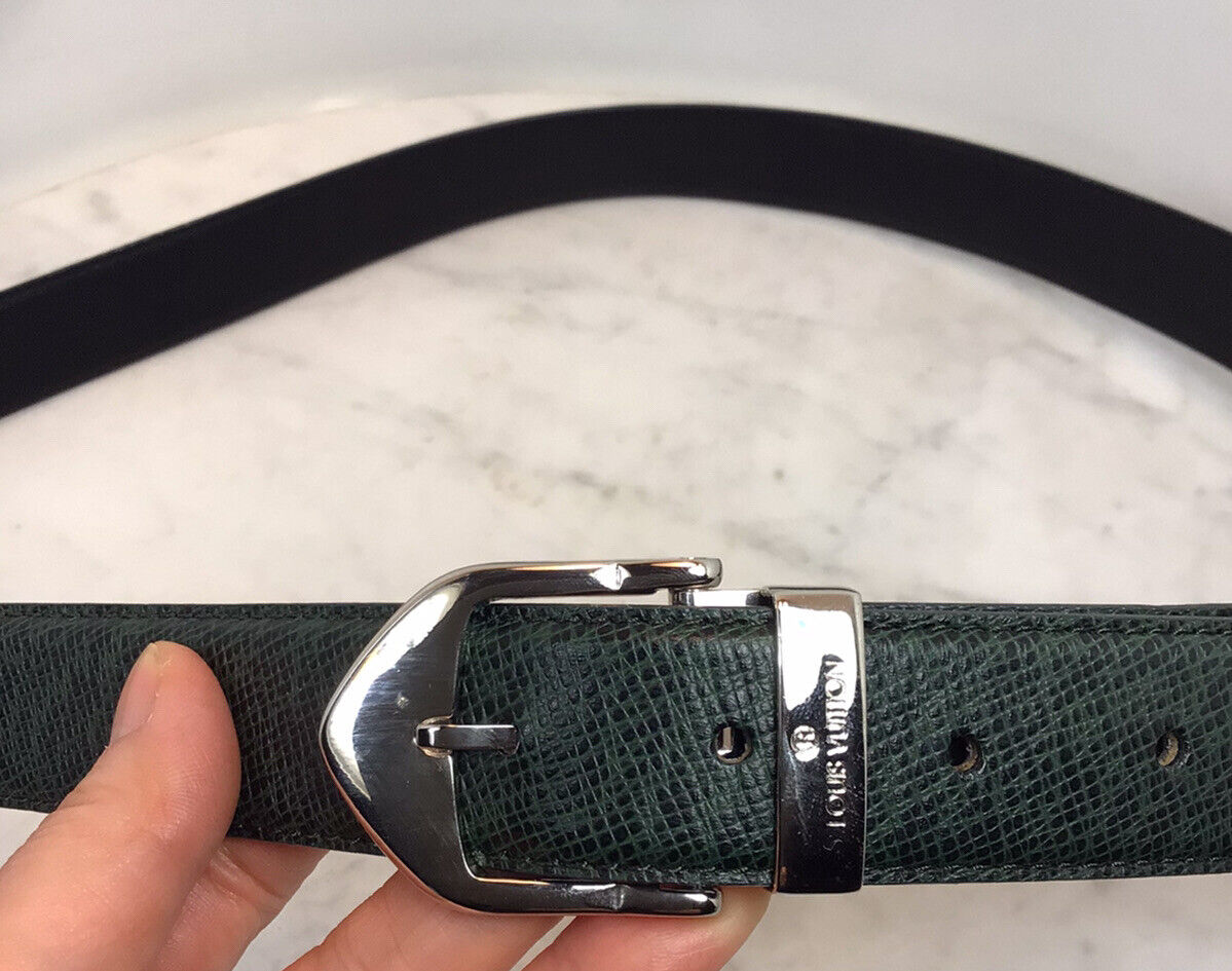 Genuine Vintage LOUIS VUITTON Silver Epi Green Black Leather Men's