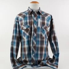 Wyoming Traders Mens Snap Up Long Sleeve Oxford Western Wear Shirt XL Green Tan