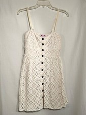 WOMENS MEDIUM SLEEVELESS LINED ECRU CREAM LACE BUTTON FRONT DRESS