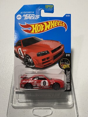 Hot Wheels Nissan Skyline GT-R R34 2016 Night Burnerz EA Need For Speed VHTF  E9
