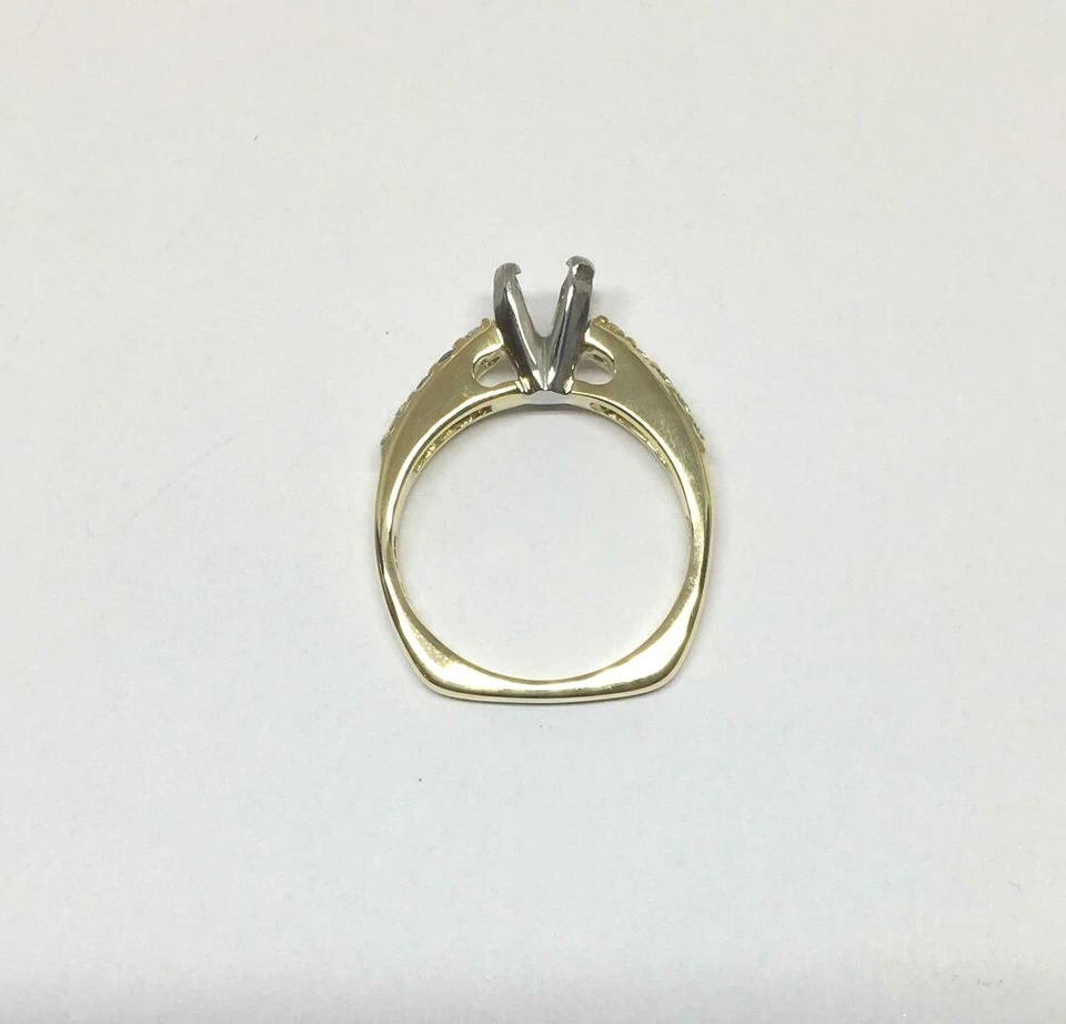 Anel de noivado assinado Scott Kay 18k YG e platina diamante montagem tamanho 6,5 - Imagem 2 de 4