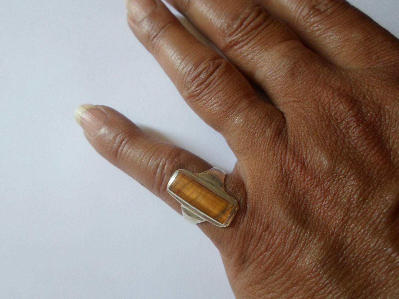 solid silver ring, tiger eye rectangle, size 52 - image 3