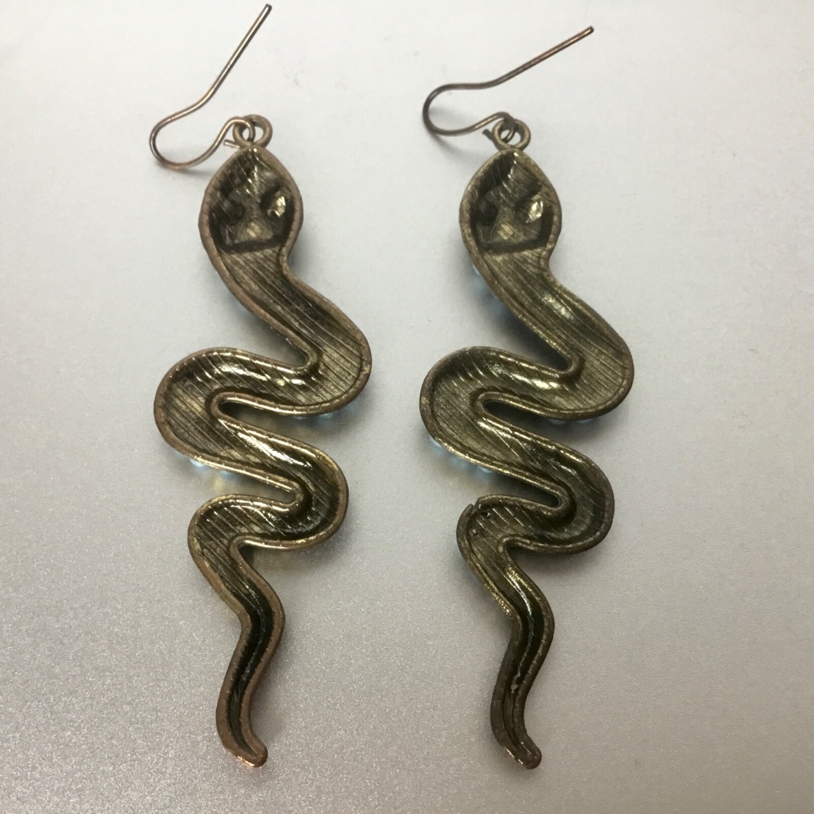 Statement Snake Viper Dangle Earrings Textured Br… - image 5