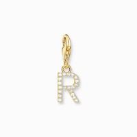 Thomas Sabo Charm AnhäNger Buchstabe R Silber Vergoldet WeißE Steine 1981-414-14