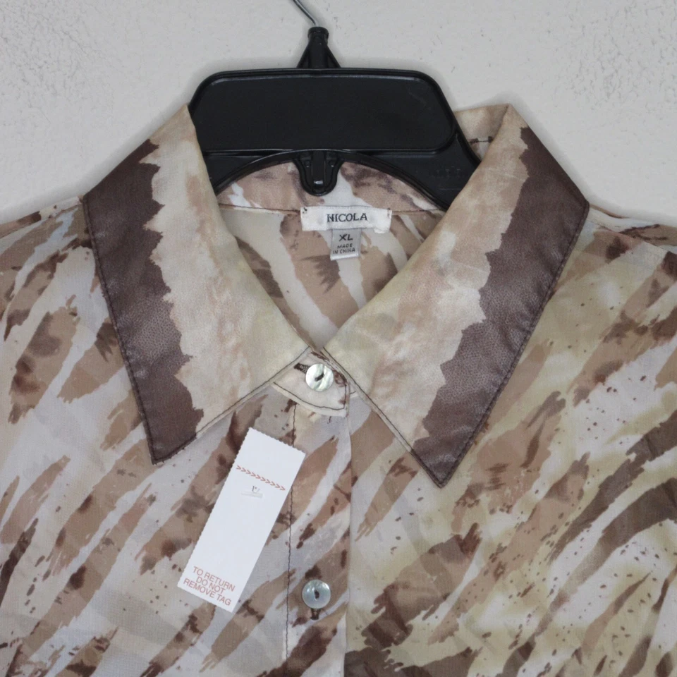 Blusa para mujer Nicola vintage con botones con estampado de animales transparentes marrones XL B32 Foto 2 de 4