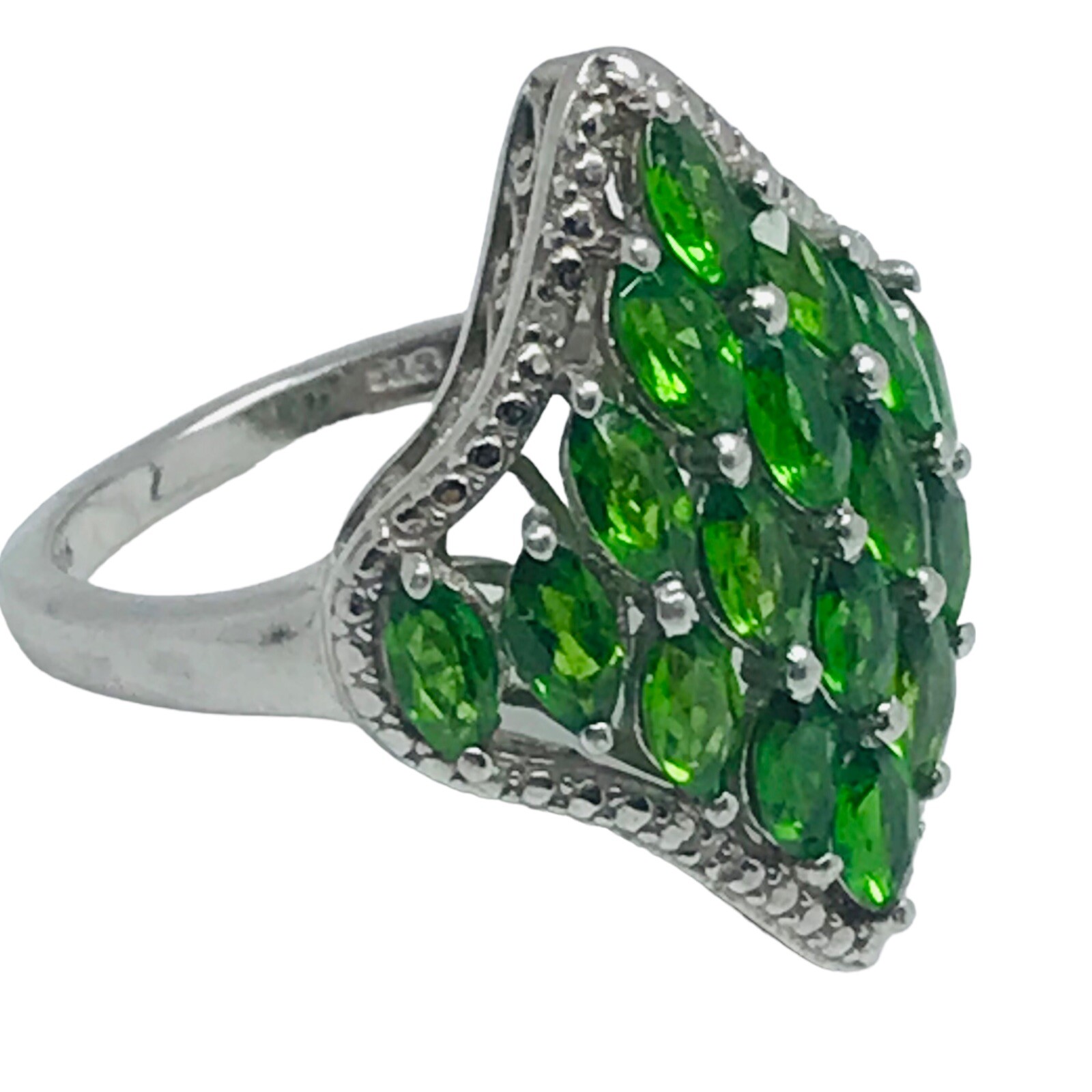 Sterling Silver Emerald Cluster Statement Band Ri… - image 2