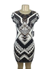Express Women Black & White Sequin Geometric Mini Bodycon Dress Size S/P - New